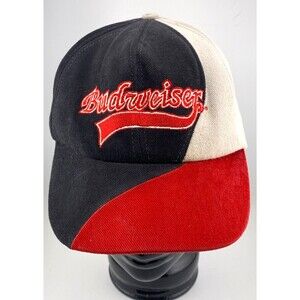 Vtg Budweiser Snapback Hat Cap Beer Genuine USA Made Red Grey Black Colorblock